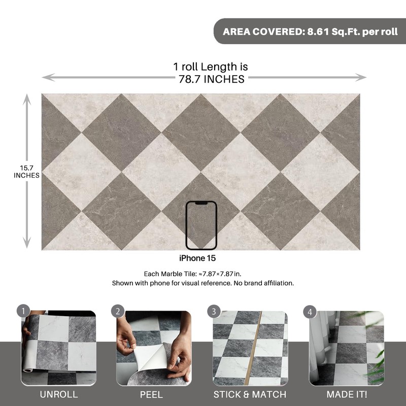 auxua Caramel‌ Vinyl Checked Flooring Roll – Small Size (15.7”