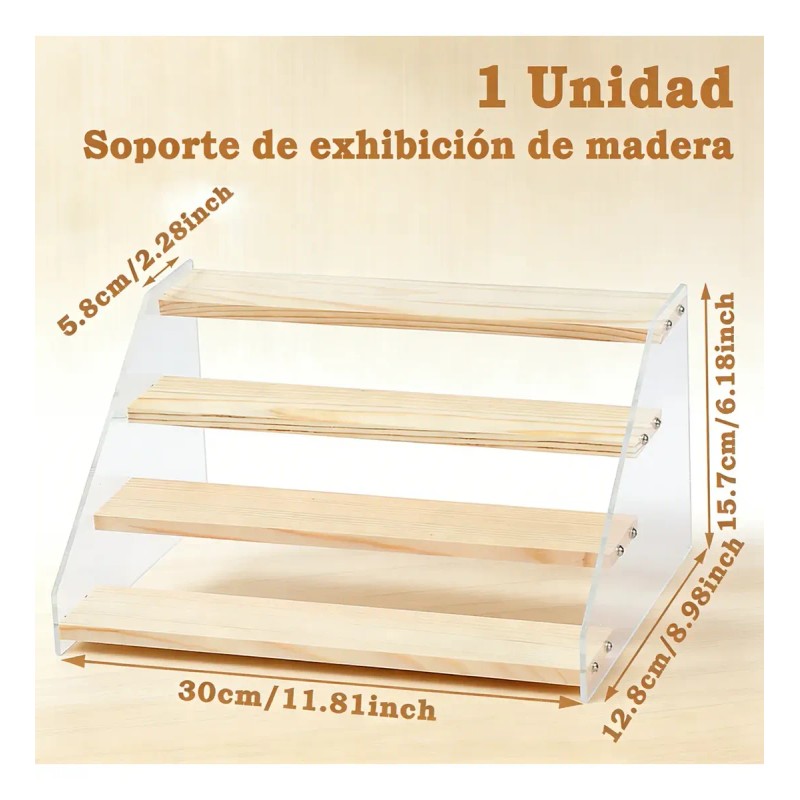 Organizador De Maquillaje Acrílico Panel De Madera 4 Capas