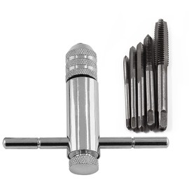 Aracombie 1pcs Adjustable T Handle Tap Holder Wrench with 5pcs M3 to M8 Short Thread Taps, Hand & Machine Thread Taps Metric Plug Taps, Screw Thread Tapping Tool (Suitable for M3 M4 M5 M6 M8)