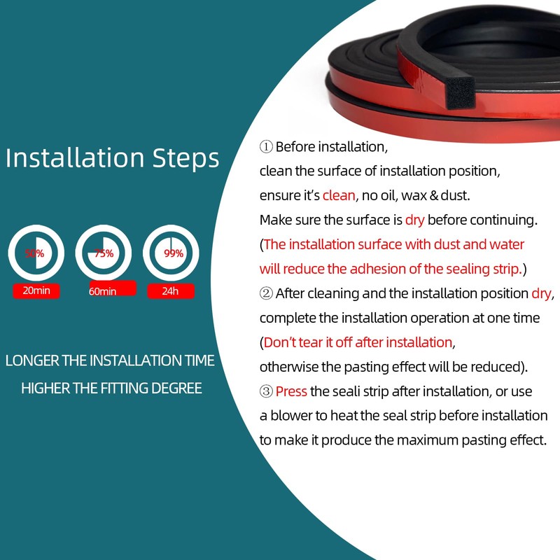 Tintvent Solid Rectangle Rubber Seal with High Tack Self-Adhesive Tape,