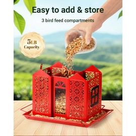 HouseSapp Bird Feeders for Outdoors, Metal Mesh Wild Bird Feeder with Triple Feeders for Finch Cardinal Chickadee, Large Capacity, Weatherproof and Durable, Red