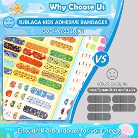 Sublaga 33 Style Kids Cartoon Bandages 300 Pcs Cute Bandages Adhesive Flexible Colorful Bandage Toddler Bandage Waterproof Breathable Protect Scrapes and Cuts for Girls Boys Children Toddlers (Cool)