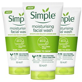Simple Kind to Skin Moisturising Facial Wash, 100% Soap Free, Sensitive Skin, 150ml - Pack of 3