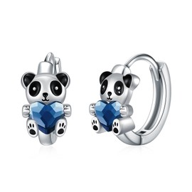 YEESIA Sterling Silver Hypoallergenic Panda/Koala/Dog Earrings Animal Earrings with Heart Crystal Cute Jewellery Gifts for Women Daughter Animal Lovers, Unit size, Sterling Silver, Crystal