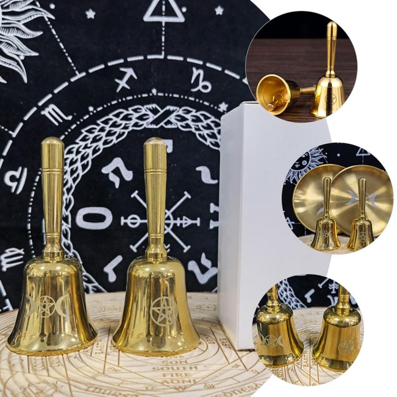 MAGICLULU Mini Brass Altar Bell with Pentagram Pattern Multi Functional