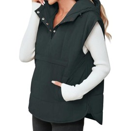 Saodimallsu Womens Quilted Puffer Vest Sleeveless Hoodies Fall Winter Tops with Kangaroo Pockets
