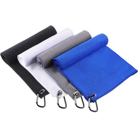 4 Pack Golf Towel for Golf Bags Microfiber Fabric Towel Bag with Clip Waffle Pattern Golf Accessories for Golf Ball Club Set, Multiple Colors (Black, White, Gray, Blue)