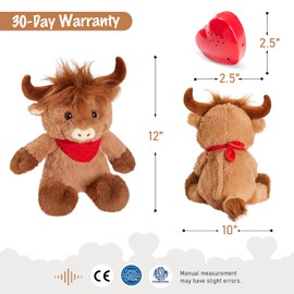 CozyWorld 12.5'' Heartbeat Highland Cow Recordable Stuffed Animals Voice Sweet Messages Recorder Soft Plush Toy Playback Your Words Birthday Gifts for Toddler Kids, Brown (LV7172_1)