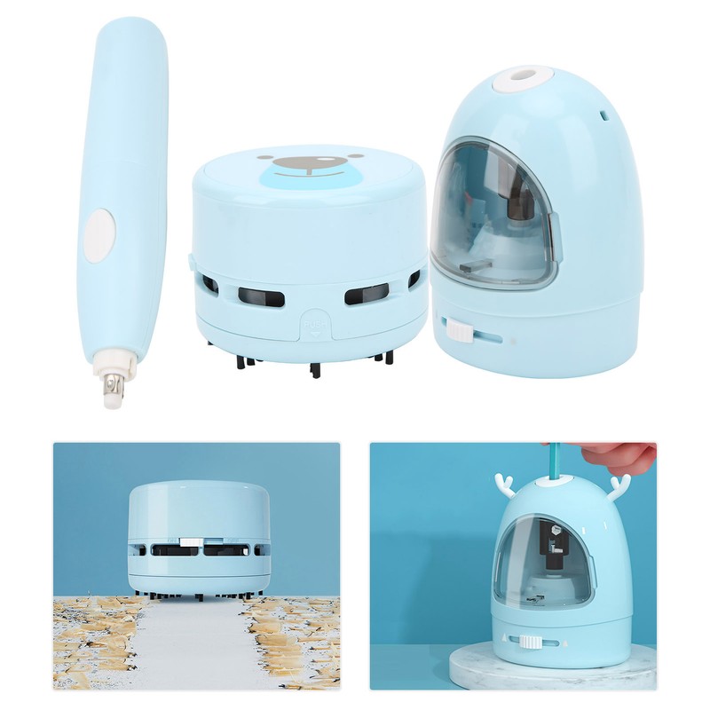 Pencil Sharpene Electric Blue Small Portable Stationery Set for Clean