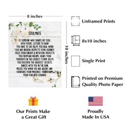 Soulmate, Someone Who Shares Their Soul With You - Love Quotes Wall Art, Inspirational Love & Marriage Floral Wall Decor Print For Romantic Home Decor, Bedroom Decor or Studio Decor, Unframed - 8x10