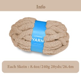 Chunky Yarn for Hand Knitting and Blankets – Super Soft Jumbo Chenille Yarn Pack for Crocheting, Bulky DIY Projects, 8 Skeins(Khaki)