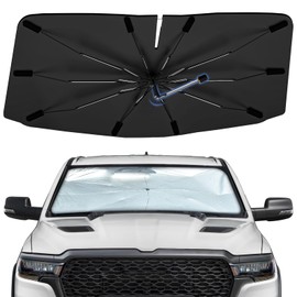 Windshield Sun Shade Umbrella for Dodge RAM 1500 2019-2025, Foldable Sunshade for Car Front Window, 360 Rotation Automotive Interior UV Protection for Outdoor Parking, Keep Car Cool