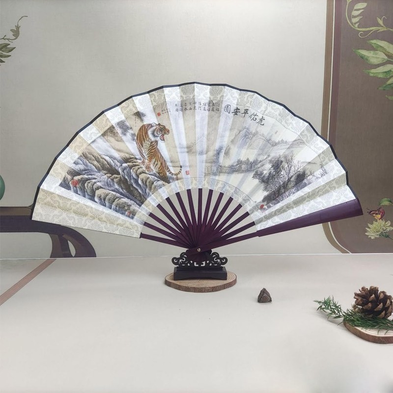 2 Pcs Large Folding Hand Fans,13 inch Bamboo Fabric Fans