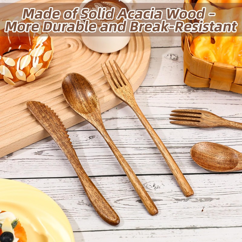 Geiserailie 24 Pcs Wooden Utensils for Eating Set Wooden Spoon
