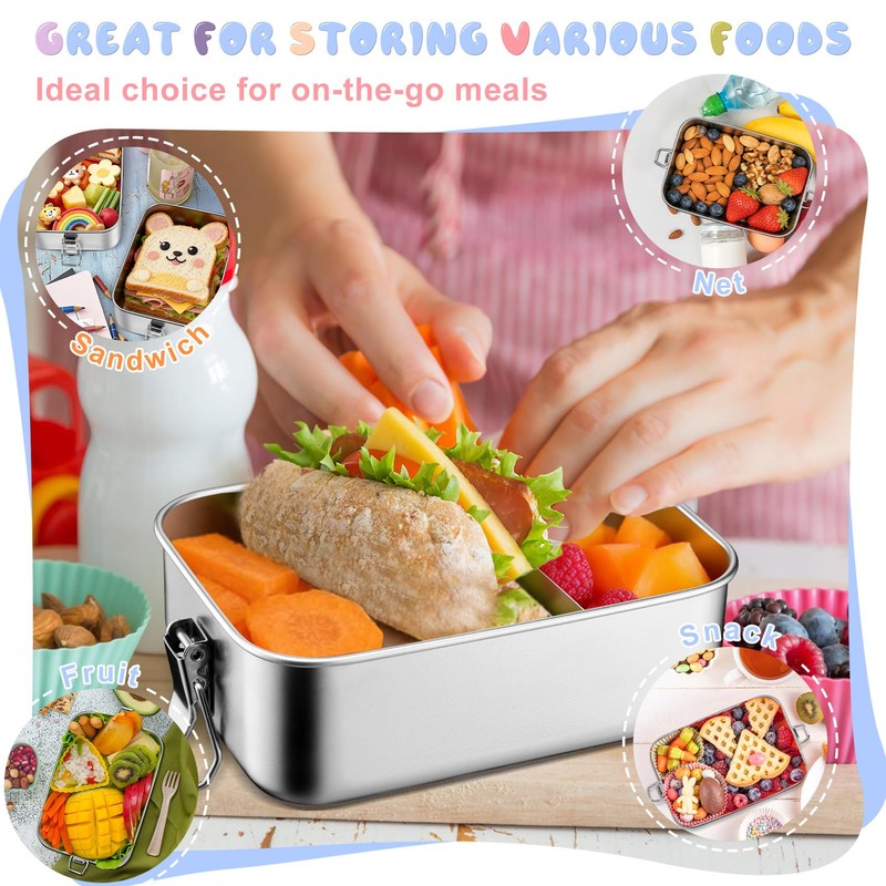 TeamFar Stainless Steel Bento Box, 2 Pack 47oz/1400ml Metal Lunch