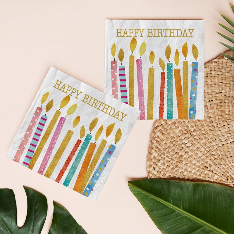 AnyDesign 80 Pack Happy Birthday Paper Napkins Disposable Colorful Candles