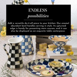 MACKENZIE-CHILDS Enamel Abundant Bowl, Serving Bowl or Fruit Bowl for Display, 13-Cup Capacity, Blue-and-White Royal Check