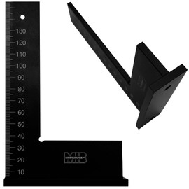MIB Hardened Aluminium Try Square, 150 x 100 mm, Precision Square According to DIN 875 GG1, Carpenter's Square, Tool for Carpenters & Craftsmen, Stop Square Metal, Protractor, Black