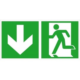 Sticker Rescue Route Sign Emergency Exit "Arrow Down/Down" Film in Accordance with ISO 7010 Type D ISO 3864-3 | 300 x 150 mm Made in Germany