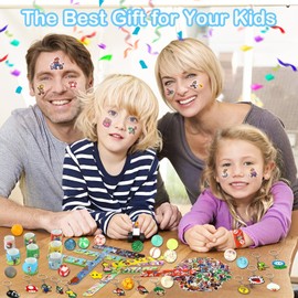 96 Pieces Party Bags Children's Birthday Party Bag Toy Birthday Decoration 15 Key Buckles 16 Snap Bracelets Children 50 Stickers 15 Random Bouncy Balls Birthday Decoration Accessories Gadget Children