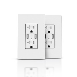 TOPELER 4.8A USB Wall Outlet Charger, 20 Amp Duplex Tamper-Resistant Receptacles Plug with USB-A Ports, Screwless Wallplate Included, UL & FCC Listed, White, 2Pack