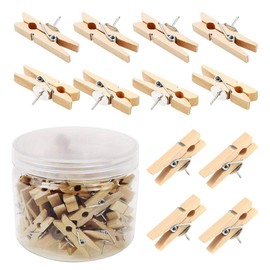 KnR Harmony Push Pins with Wooden Clips 50Pcs Pushpins Paper Clips Clothespins Natural Thumbtacks for Cork Boards Artworks Notes Photos Craft Projects