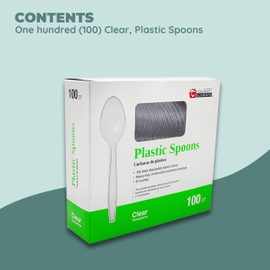 Disposable Clear Plastic Spoons, Plastic Cutlery: Utensils for Parties, Picnics, Office Home & School - 100 Count