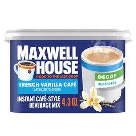 Maxwell House Instant Cafe-Style Beverage Mix, Decaf and Sugar Free, Easy to Prepare, 1 Canister, for Quick Morning Coffee or Afternoon Treat, French Vanilla Cafe, Kosher Dairy, 4.3 oz