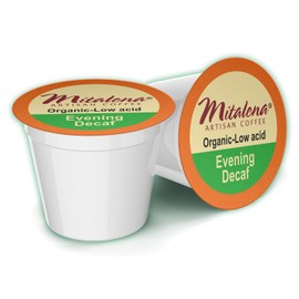 Mitalena Artisan Coffee - Evening Decaf Organic Low Acid Coffee Pods, Water Process, Naturally Low Acid, Compatible with Keurig Coffee Maker, Chemical Free, Naturally Low Acid, 12 K Cups