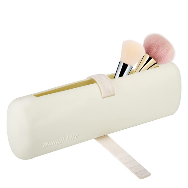 Large Travel Makeup Brush Holder, Silicone Makeup Brush Holder Portable Makeup Brush Organizer for Trip, Small Cosmetic Brush Holder Makeup Brush Container Travel Essentials for Women (Rice White)