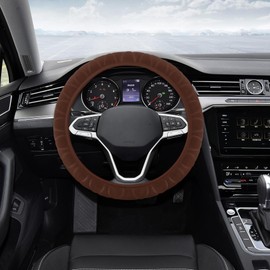 QZTYTY Fuzzy Car Steering Wheel Cover, Steering Wheel Cover Women, Comfortable & Warm Steering Wheel Protector for Car Decorations, Anti-Slip Fluffy Car Wheel Covers Fit Sedans, SUVs, Vans (Brown)