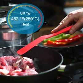 Zopeal 2 Pieces Silicone Narrow Skinny Spatula Crepe Flipper Long Spatula Heat Resistant Cooking Spatula Non Stick Pancake Spatula for Cooking Egg Burgers Pizza Pancake Steak Omelet(Red, Black)