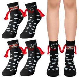 CUweipeng Funny Holding Hand Couple Sock - 2 Pairs Black Magnetic Hold Hands Friendship Magnet Socks for Kid Adult Women Girl Men Birthday Socks Day Party Favor Valentines Exchange Gift Supply
