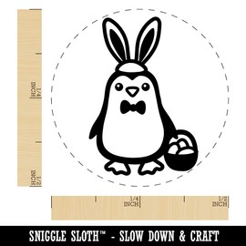 Easter Penguin with Bunny Ears and Basket Self-Inking Rubber Stamp Ink Stamper for Stamping Crafting Planners - 1/2 Inch Mini - Blue Ink
