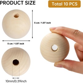 2 inch Wood Beads for Crafts, 32 Pack 50mm Diameter Large Natural Unfinished Round Wooden Spacer Beads for Craft Making Decorations and DIY Crafts