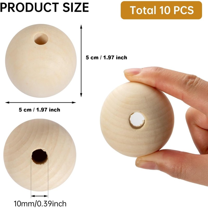 2 inch Wood Beads for Crafts, 32 Pack 50mm Diameter