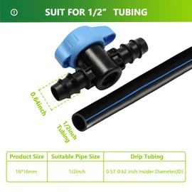 TTioDri 15 Pieces Drip Irrigation 1/2" Barbed Valve Fittings,Shut Off Valve Connectors for 1/2 Inch Drip Irrigation Tubing (.570-.620" ID) Drip Line Parts for Drip Sprinkler Garden Lawn Systems