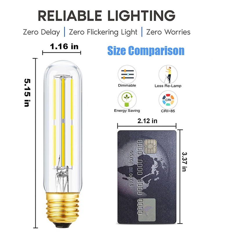 E26 Tubular Light Bulb 6W,Dimmable Led Tube Bulbs,Cool White 5000K,60