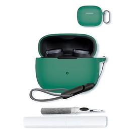 Case for Bowers & Wilkins Pi8 Wireless Earbuds,Soft Protective,Shockproof, BOVUGAC Silicone Case Cover with Keychain & Cleaning Kit & Lanyard-Green