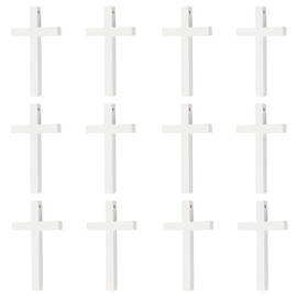 OLYCRAFT 12 Pcs 10x6cm White Simple Wooden Cross Wall Cross for Religious Flat Solid Cross From Wall Hanging Wooden Carved Cross Wooden Wall Cross for Home Room Decoration