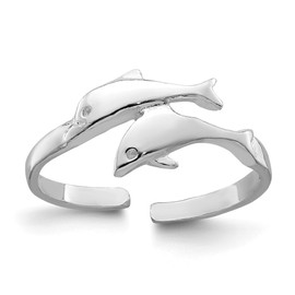 Auriga Fine Jewelry Sterling Silver Rhodium-plated Polished Double Dolphin Theme Toe Ring