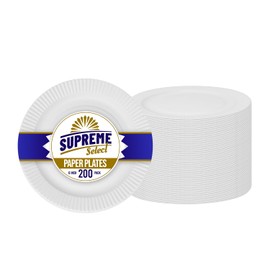 Supreme Select Disposable Paper Plates in Bulk [Set of 200 | 6 inch] Uncoated White Large Plate – Ideal for Birthday Parties, Weddings, Thanksgiving, Dinners, Desserts, Crafts, and BBQs