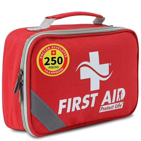 Protect Life First Aid Kit for Home/Businesses | HSA/FSA Eligible Emergency Kit | Hiking First aid kit Camping | Travel First Aid Kit for Car | Small First Aid Kit Travel/Survival Medical kit |