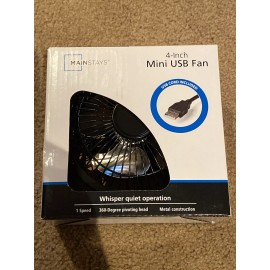 Mainstays 4 Inch Metal USB Table Desk Fan Black Pivoting Whisper Quiet Mini NEW