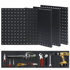 Qriocioa 4 Pack Metal Peg Board Black Pegboard Panels 12" X 12" Pegboard Wall Organizer Peg Boards Kits fit Pegboard Storage for Home, Craft Room, Garage, Kitchen, Workshop, Tool Organization
