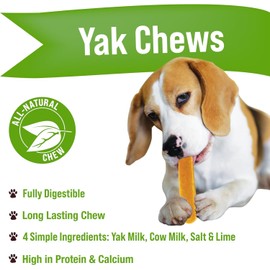 Buck Bone Organics Yak Cheese Chews for Dogs, All Natural Himalayan Yak Chew, Long Lasting Pet Treats, Odor Free, with Limited Ingredients (3 Medium Sticks)
