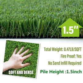 Artificial Grass Turf Lawn, 1.5" Indoor Outdoor Garden Lawn Landscape Synthetic Grass Mat Fake Grass Rug (1 x 49 Feet)