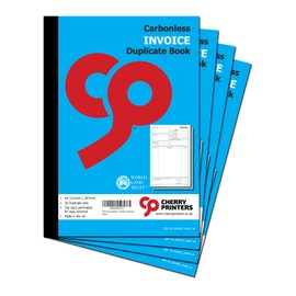 Cherry Carbonless NCR Invoice Book | Duplicate Book | A4 | 50 Sets | **4 Pack** | Perfect for The self-Employed, Small and Larger Businesses |