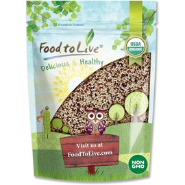 Food to Live Organic Tri-Color Quinoa, 2 Pounds — Non-GMO, Blend of White, Black, and Red Quinoa, Whole Grain, Non-Irradiated, Kosher, Vegan, Sproutable, Sirtfood, Bulk. Source of Fiber, Protein