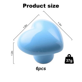 YOYEAH Pack of 6 Heart Shaped Ceramic Furniture Knobs, Colourful Furniture Handles for Children's Room, Cabinet Knobs and Drawer Knobs, Cabinet Handles for Kitchen, Cupboard and Bookshelf (Light Blue)